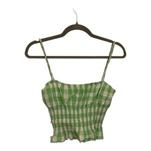Urban Outfitters Green & White Gingham Smocked Crop Camisole – Size Medium